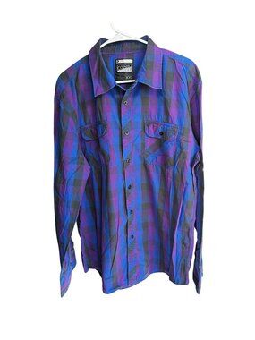 Counter Intelligence Shirt Size XXL Multicolor Plaid Button Up Long Sleeve